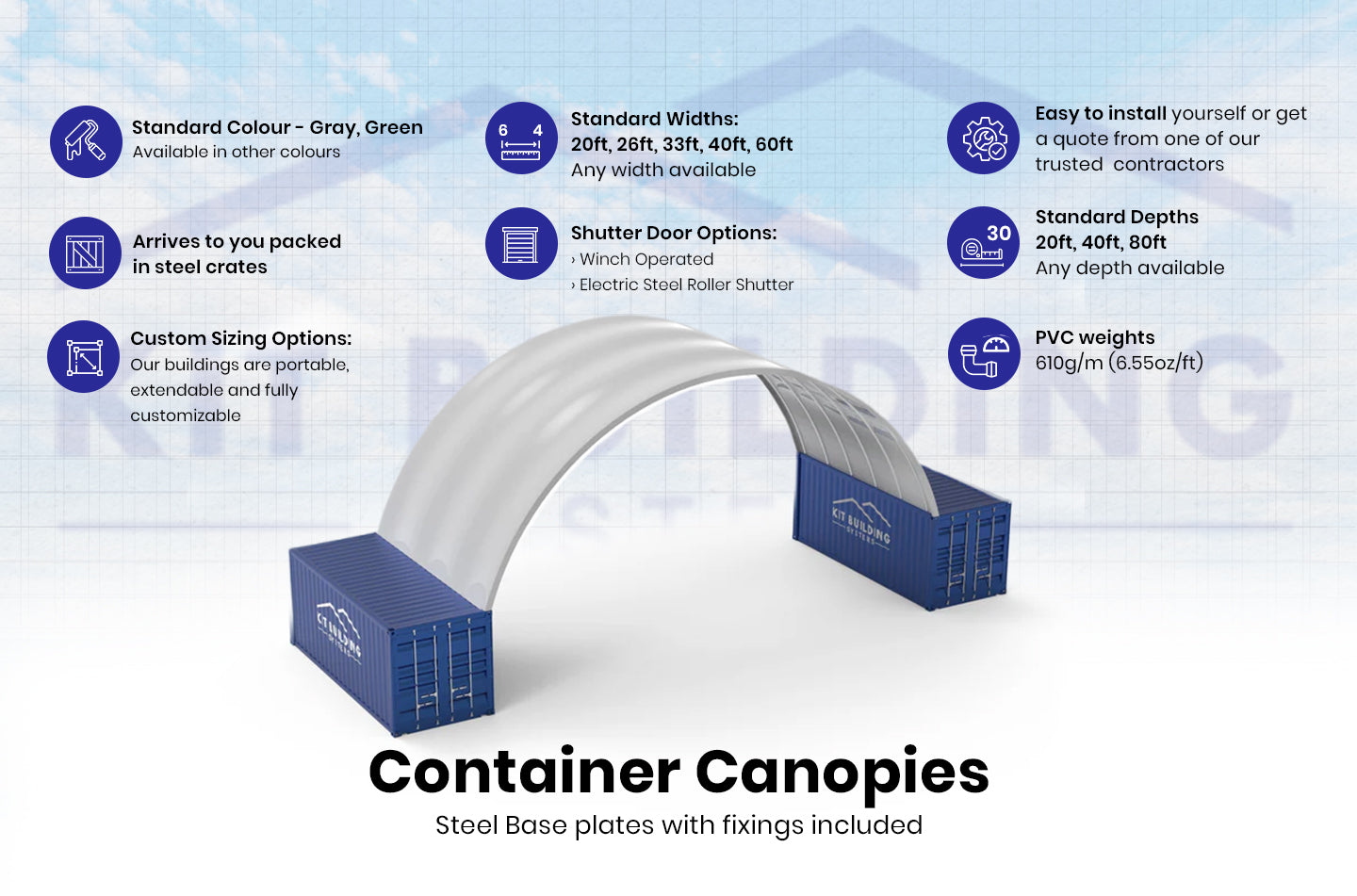 Coberturas para Contêiner - 40ft x 20ft x 15ft (12m x 6m x 4,5m)