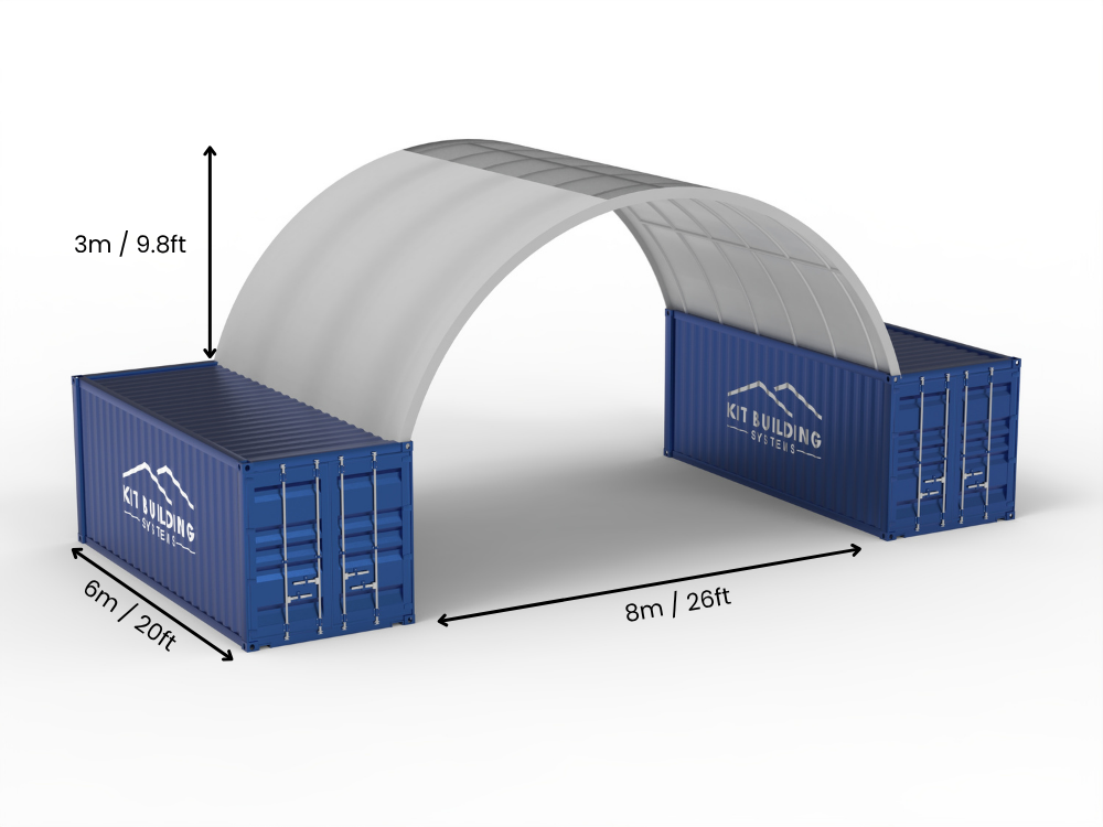 Vão de 8m (26ft) | Toldo para Contêiner 26ft de Largura, 10ft de Altura (8m x 3m)