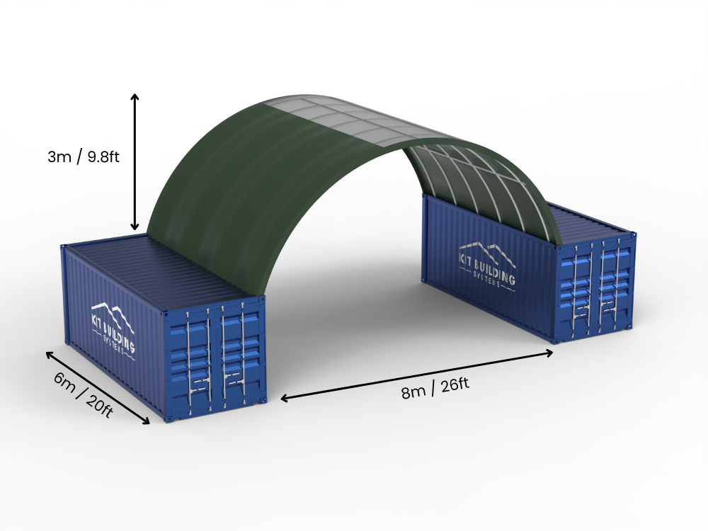 Vão de 8m (26ft) | Toldo para Contêiner 26ft de Largura, 10ft de Altura (8m x 3m)