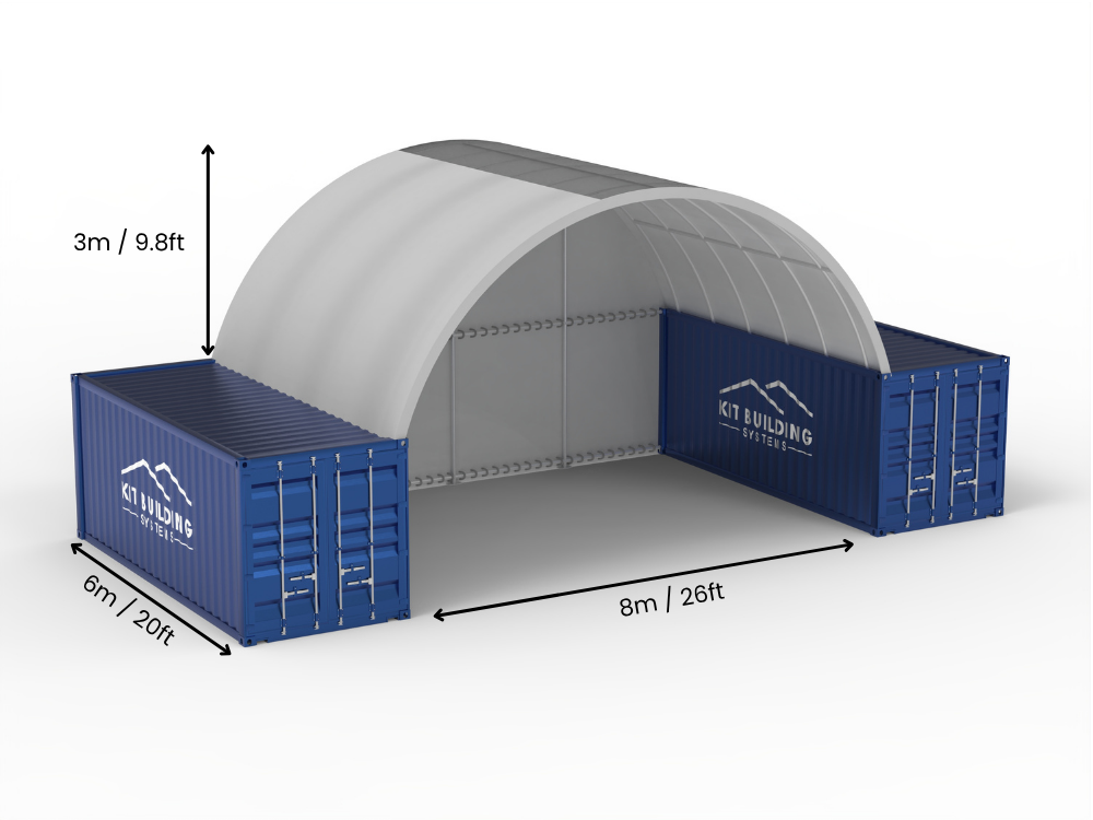 Vão de 8m (26ft) | Toldo para Contêiner 26ft de Largura, 10ft de Altura (8m x 3m)