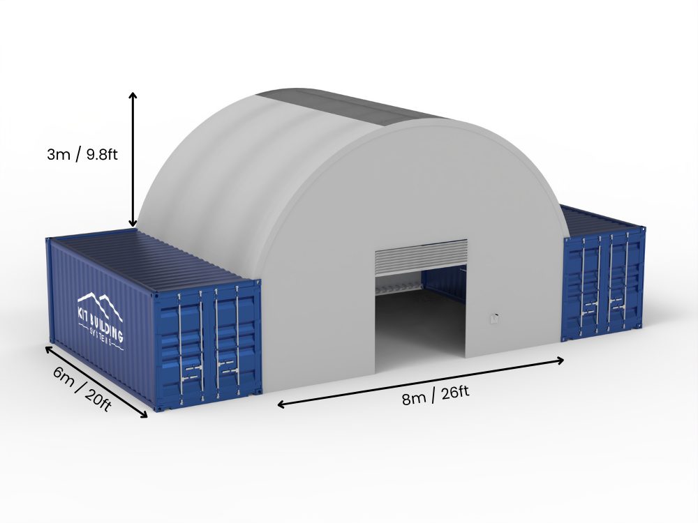 Vão de 8m (26ft) | Toldo para Contêiner 26ft de Largura, 10ft de Altura (8m x 3m)
