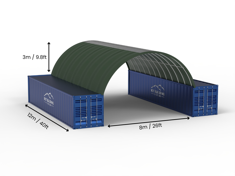 Vão de 8m (26ft) | Toldo para Contêiner 26ft de Largura, 10ft de Altura (8m x 3m)