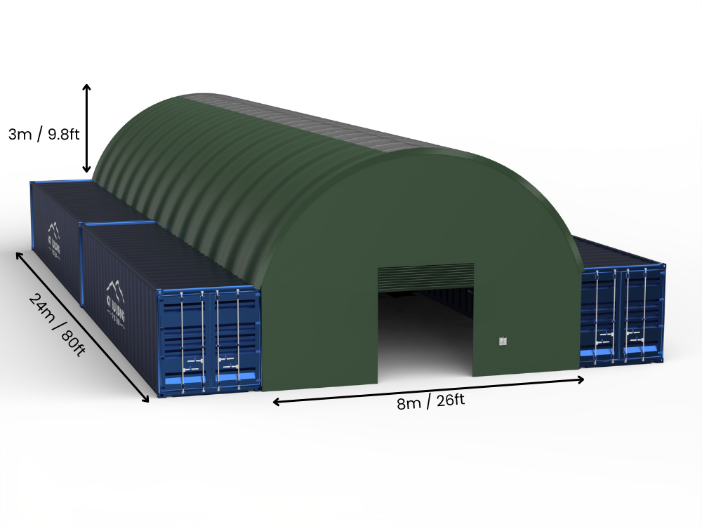 Vão de 8m (26ft) | Toldo para Contêiner 26ft de Largura, 10ft de Altura (8m x 3m)