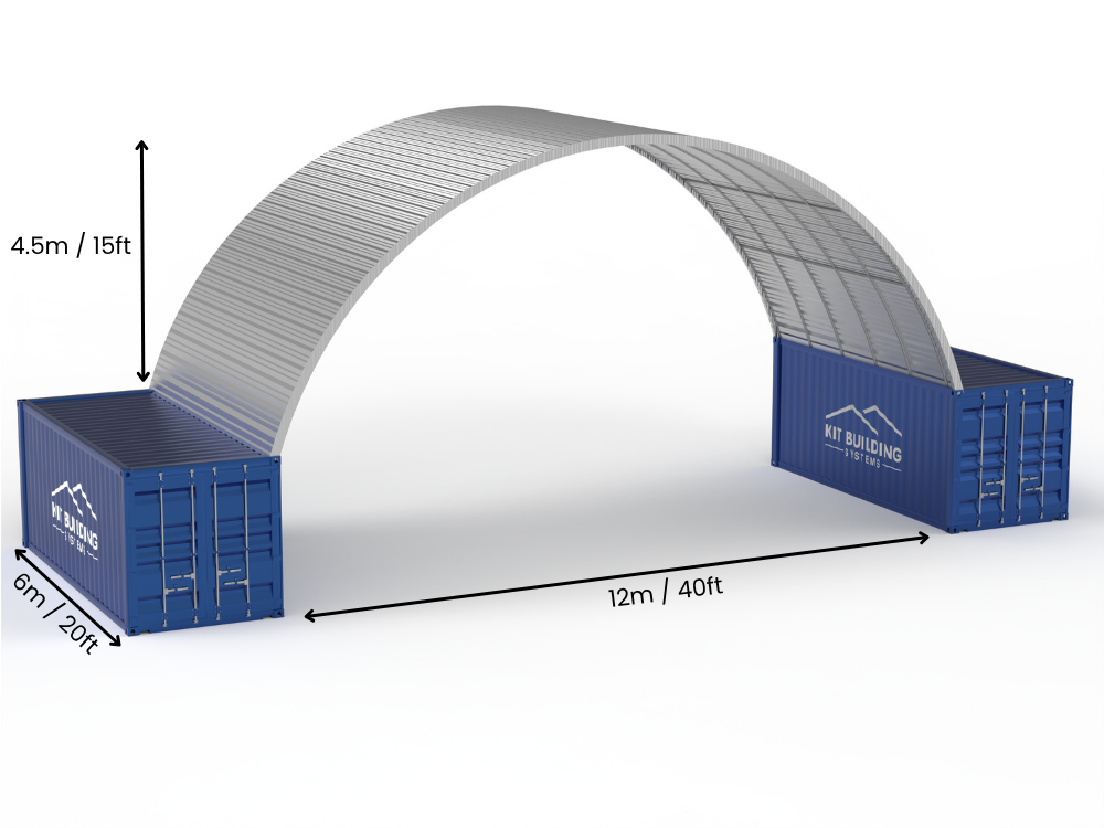 Vão de 12m (40ft) | Coberturas de Contêiner de Aço - 40ft x 15ft (12m x 4,5m)