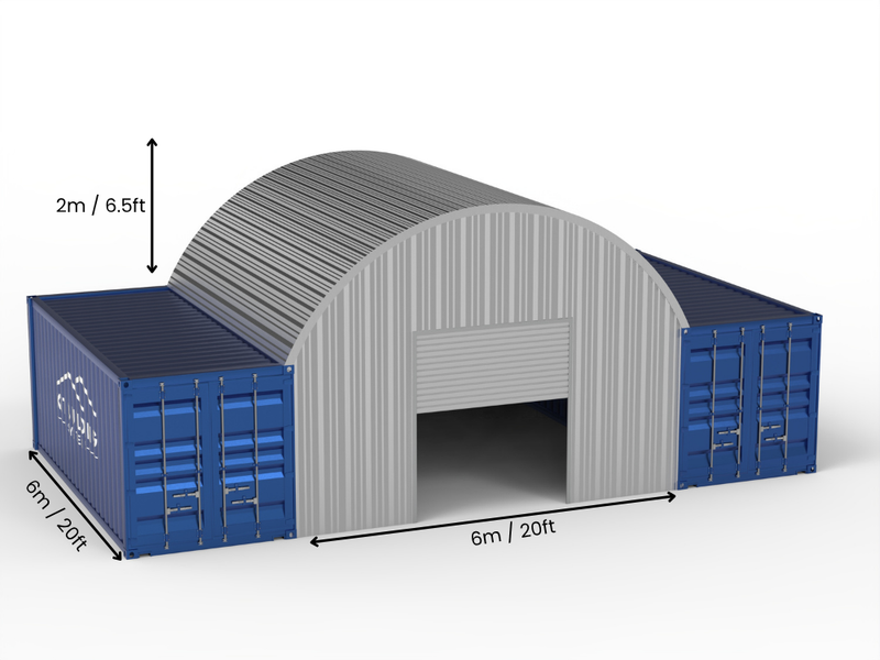 Vão de 6m (20ft) | Coberturas de Contêiner de Aço 20ft de Largura, 6,5ft de Altura (6m x 2m)