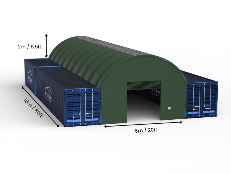 Vão de 6m (20ft) | Toldos para Contêiner 20ft de Largura, 6,5ft de Altura (6m x 2m)