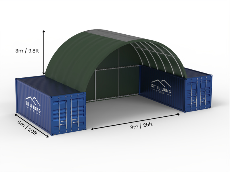 Vão de 8m (26ft) | Toldo para Contêiner 26ft de Largura, 10ft de Altura (8m x 3m)