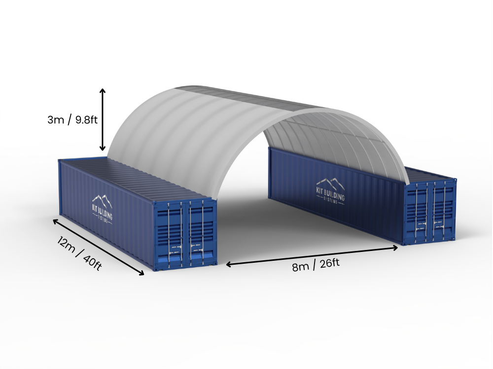 Vão de 8m (26ft) | Toldo para Contêiner 26ft de Largura, 10ft de Altura (8m x 3m)