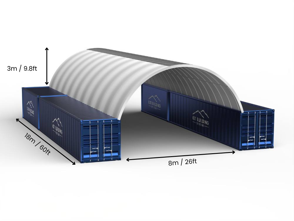Vão de 8m (26ft) | Toldo para Contêiner 26ft de Largura, 10ft de Altura (8m x 3m)