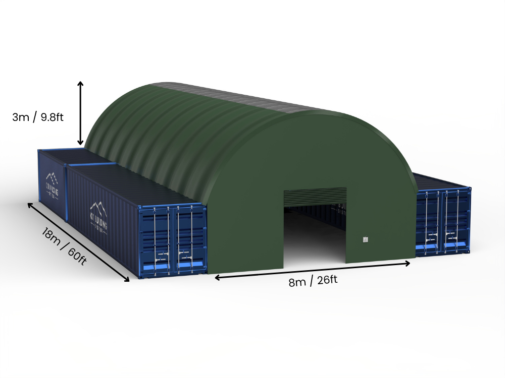 Vão de 8m (26ft) | Toldo para Contêiner 26ft de Largura, 10ft de Altura (8m x 3m)