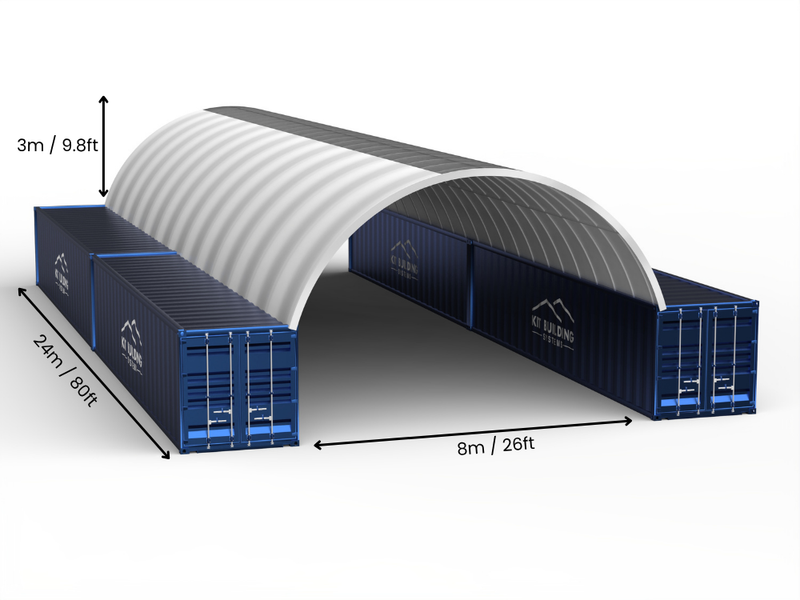 Vão de 8m (26ft) | Toldo para Contêiner 26ft de Largura, 10ft de Altura (8m x 3m)