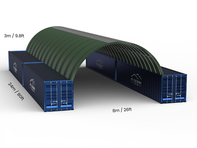 Vão de 8m (26ft) | Toldo para Contêiner 26ft de Largura, 10ft de Altura (8m x 3m)