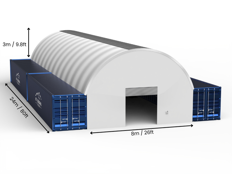 Vão de 8m (26ft) | Toldo para Contêiner 26ft de Largura, 10ft de Altura (8m x 3m)