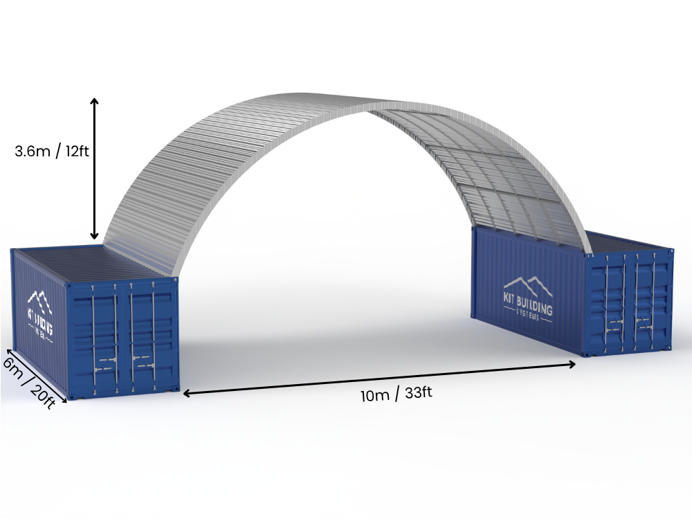 Vão de 10m (33ft) | Coberturas de Contêiner de Aço - 33ft x 12ft (10m x 3,6m)