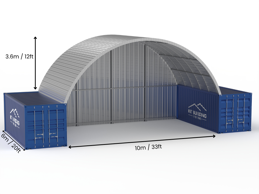 Vão de 10m (33ft) | Coberturas de Contêiner de Aço - 33ft x 12ft (10m x 3,6m)