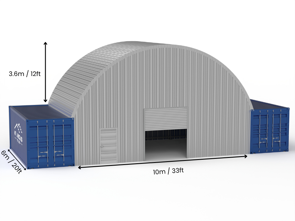Vão de 10m (33ft) | Coberturas de Contêiner de Aço - 33ft x 12ft (10m x 3,6m)
