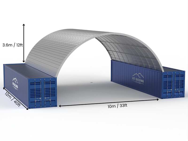 Vão de 10m (33ft) | Coberturas de Contêiner de Aço - 33ft x 12ft (10m x 3,6m)