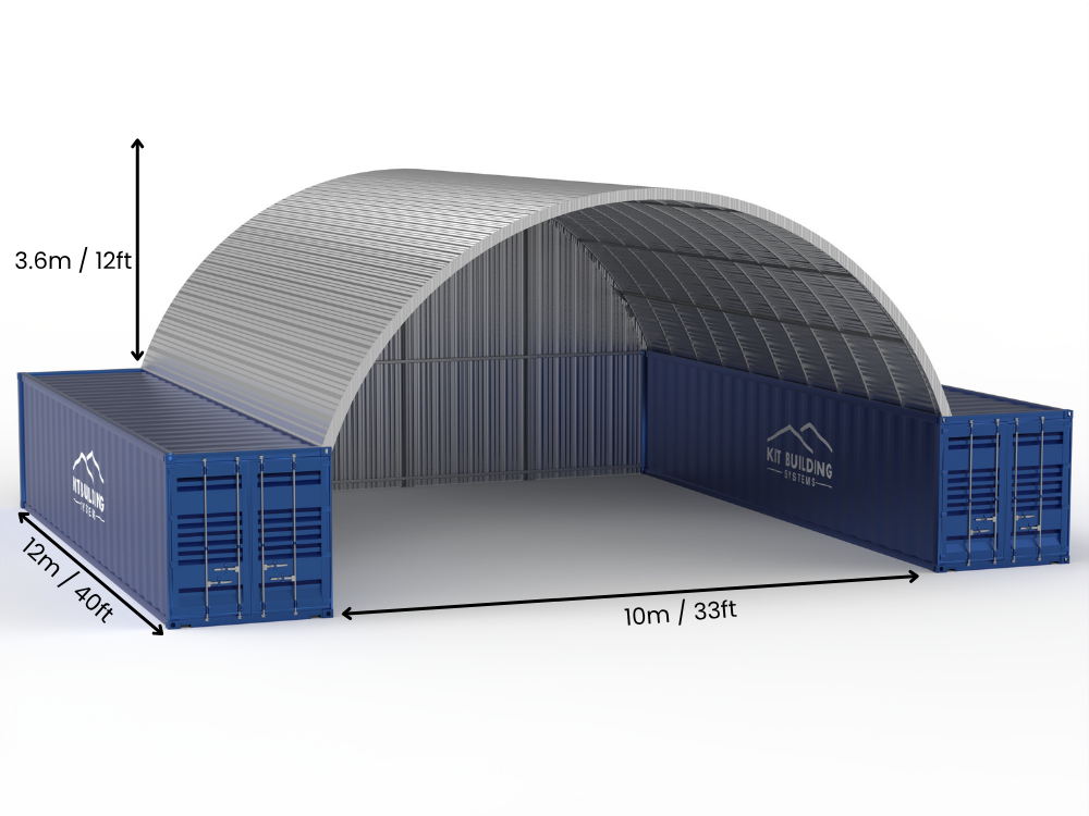 Vão de 10m (33ft) | Coberturas de Contêiner de Aço - 33ft x 12ft (10m x 3,6m)