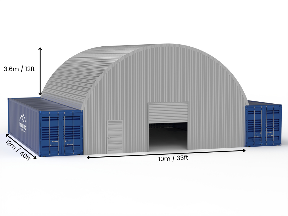 Vão de 10m (33ft) | Coberturas de Contêiner de Aço - 33ft x 12ft (10m x 3,6m)
