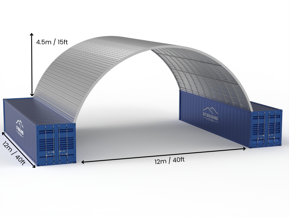 Vão de 12m (40ft) | Coberturas de Contêiner de Aço - 40ft x 15ft (12m x 4,5m)