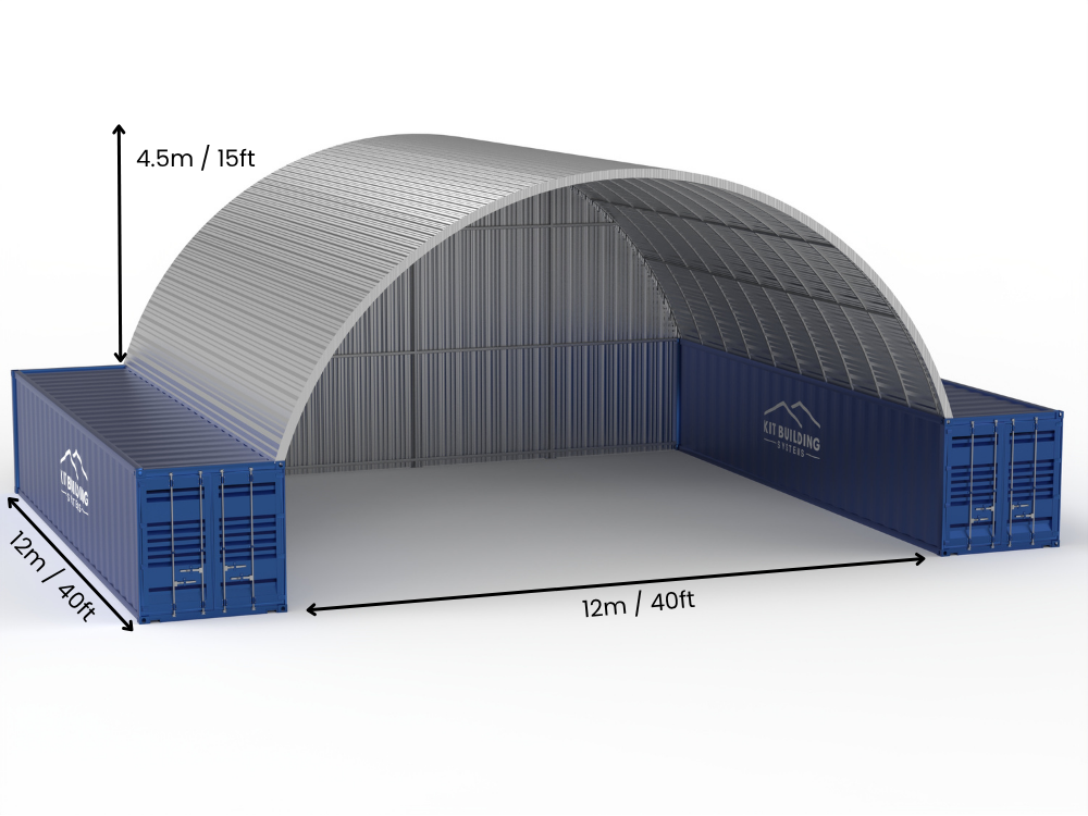 Vão de 12m (40ft) | Coberturas de Contêiner de Aço - 40ft x 15ft (12m x 4,5m)