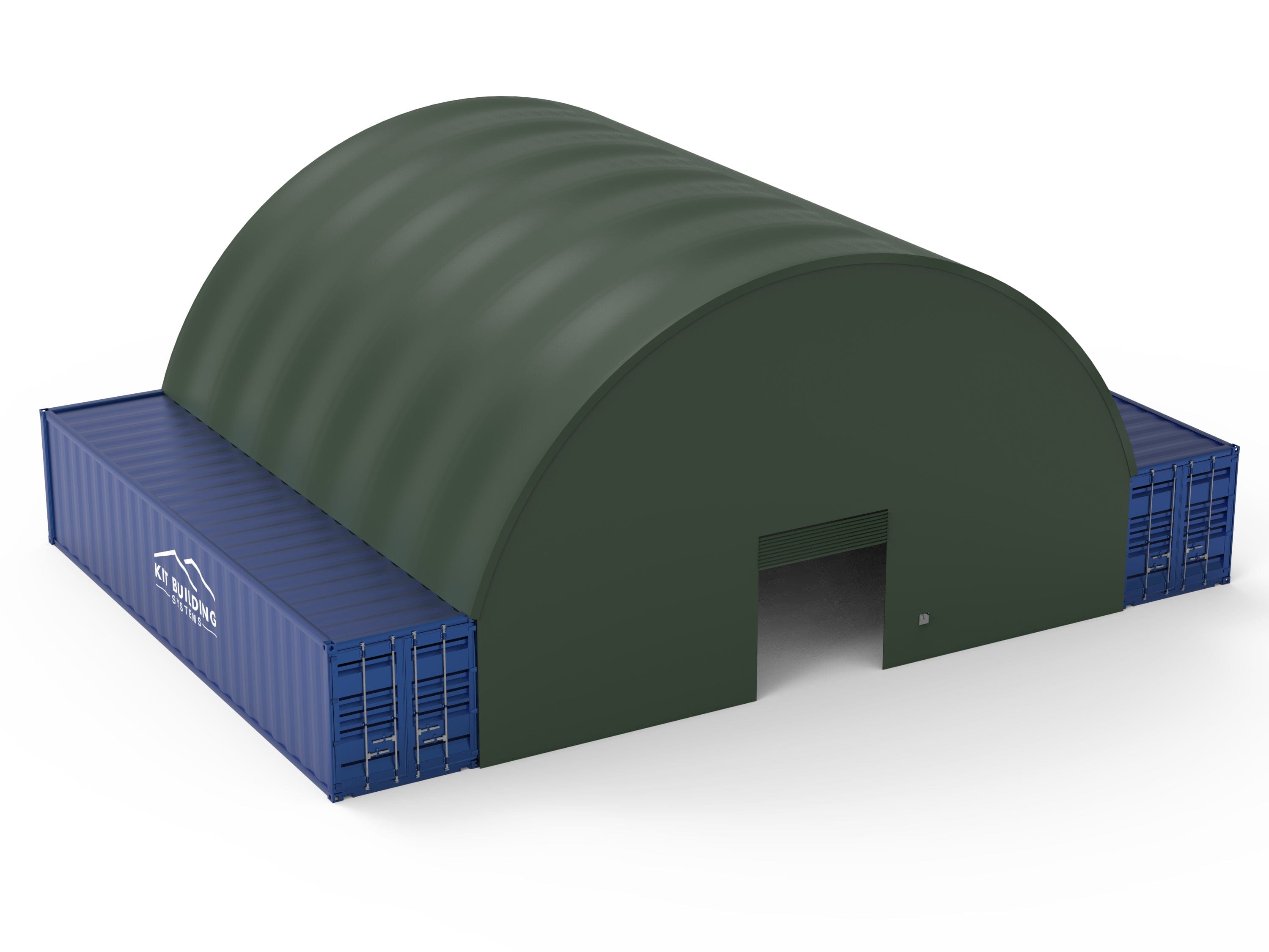 Kit Buildings Container Shelter Military Green / Back & Front Container Shelter - 40ft x 40ft x 15ft (12m x 12m x 4.5m)