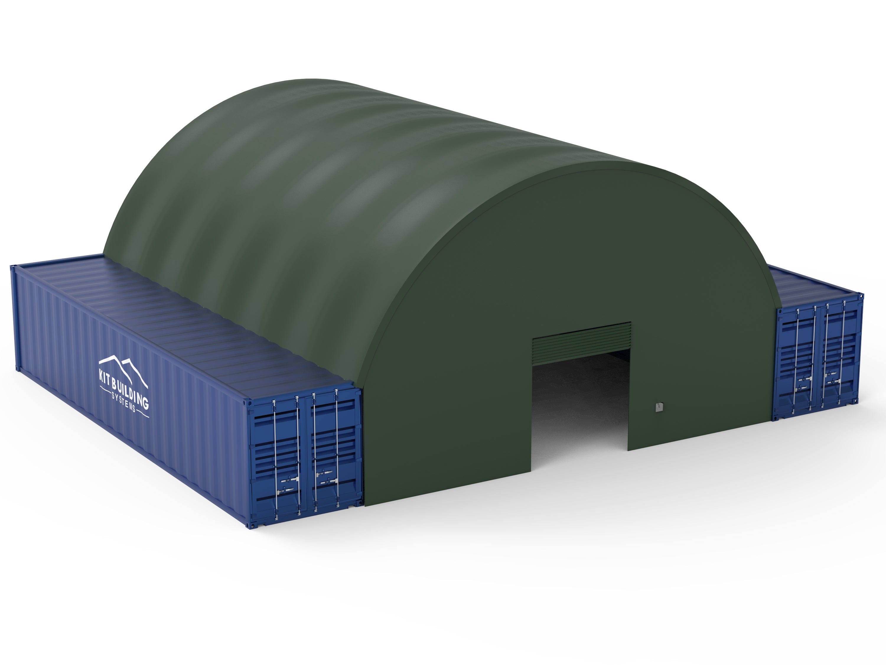 Kit Buildings Container Shelter Military Green / Back & Front Panel with Winch Door Container Shelter - 33ft x 40ft x 12ft (10m x 12m x 3.6m)