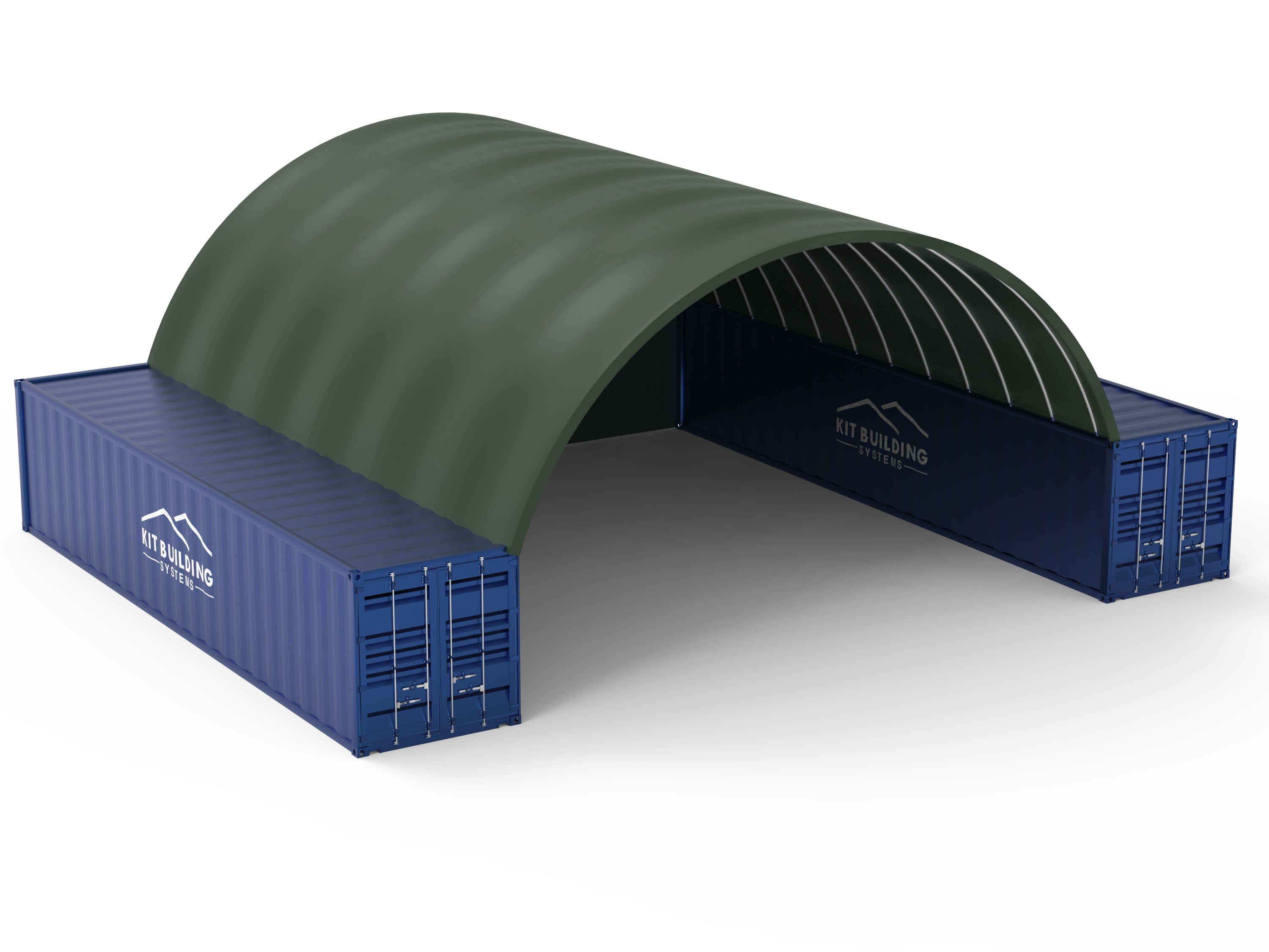 Kit Buildings Container Shelter Military Green / Back Panel Container Shelter - 33ft x 40ft x 12ft (10m x 12m x 3.6m)